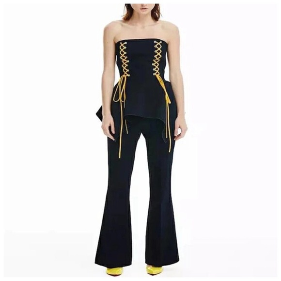 Black Strapless Lace Up Corset Top - Picture 2 of 7